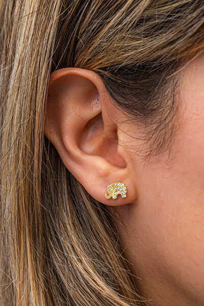 Nereze 925 Ayar Gümüş Gold Kaplama Minimal Fil Küpe