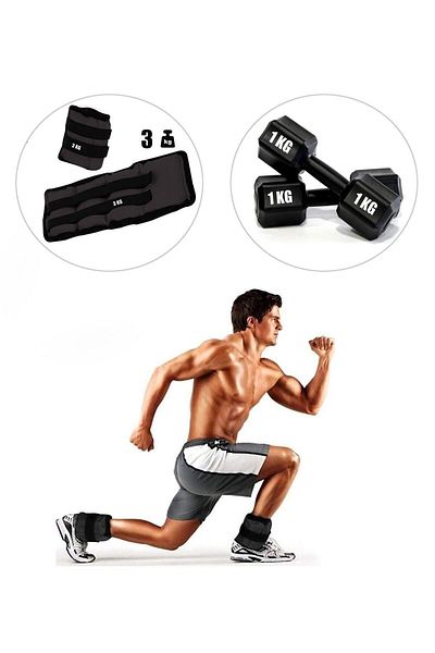 Spor Byfit 3 kg x 2 pieces Black Arm or Ankle Weights + 1 kg Dumbbell Set Gift