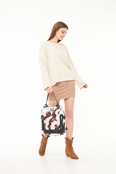 Morpelikan Γκρι γυναικείο σακίδιο πλάτης με καπιτονέ κέντημα - Σχέδιο με κορδόνι