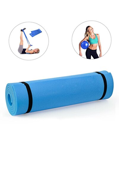 Spor Byfit 6.5 Mm Pilates Mat, Pilates Band and Balance Ball - 3-Piece Pilates Set - Blue