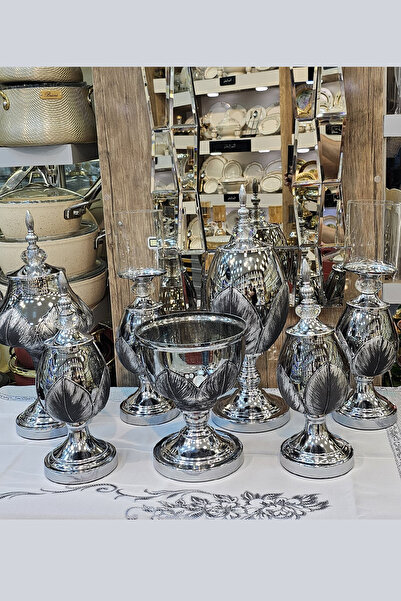 Camilla 7 Parça Yaprak desenli Siyah Lüks Konsol Seti Aksesuar Seti