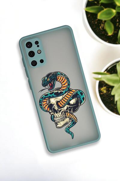 mooodcase Samsung Galaxy S20 Plus Uyumlu Skull & Snake Desenli Buzlu Şeffaf Lüx Telefon Kılıfı