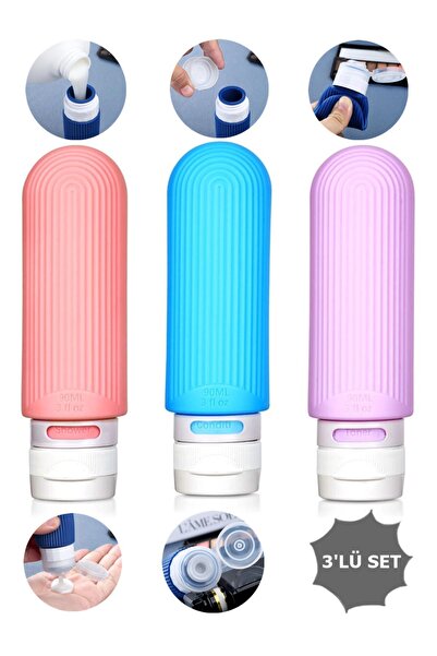 Boldy Σετ 3 μπουκαλιών ταξιδιού σιλικόνης - Σετ μπουκαλιών καλλυντικών ταξιδι...