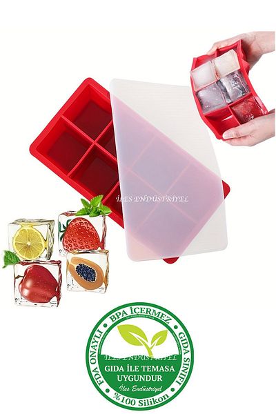 Gurme Chef Red Premium Silicone Ice Mold - 8 Compartments with Lid