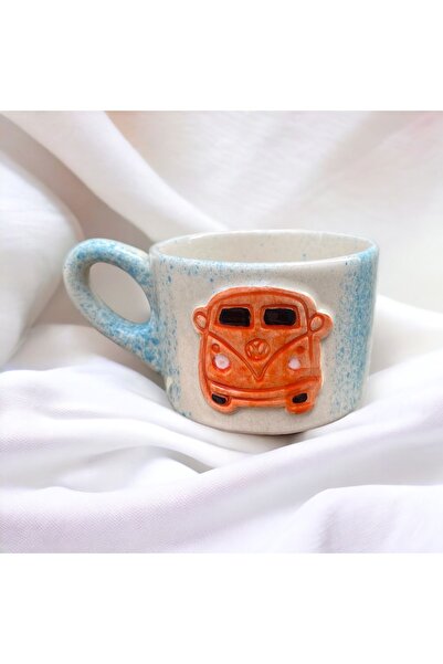 DDHANDMADE Handmade wosvos ceramic tea coffee cup with car, turkish coffee cup, mug gift, dowry