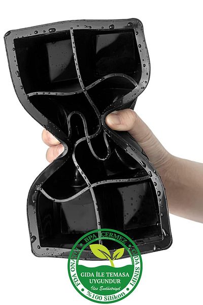 İles Gurme Premium Silicone Ice Mold - With Lid, 8 Compartments, Black