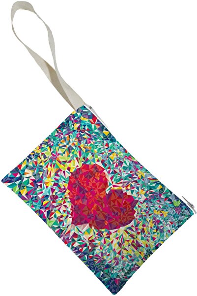 Beam Dijital Unisex Kırık Kalp Desenli Portföy Clutch Çanta