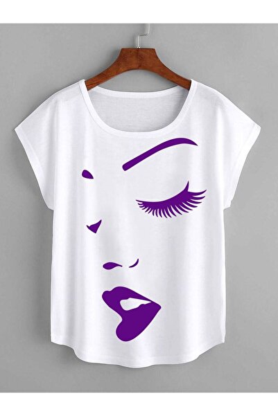 CDA Tricou scurt alb - femei, design Purple Face