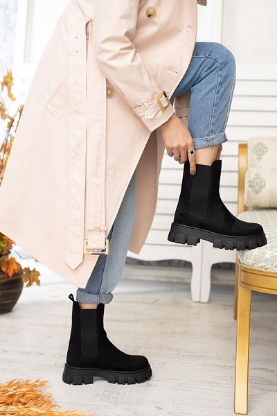 DİVOLYA Καθημερινά μποτάκια Senni Black Suede με ελαστική χοντρή σόλα