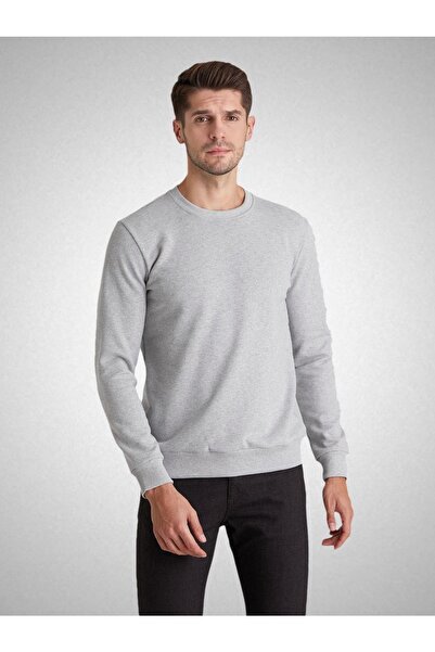 Beam Dijital Unisex Gri Ince Fitilli Relax Basic Sweatshirt