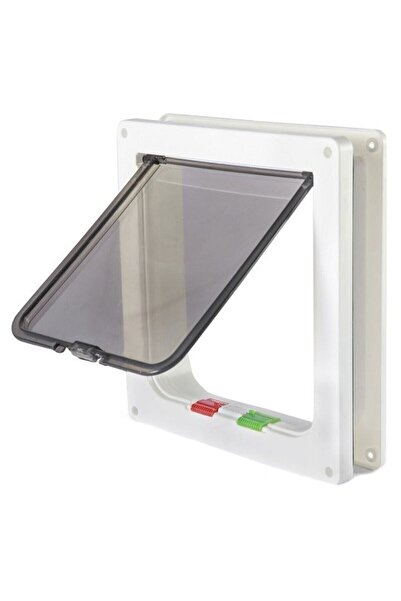 CCA بوابة القطط المربعة البيضاء - قفل ثنائي الاتجاه بأربعة اتجاهات