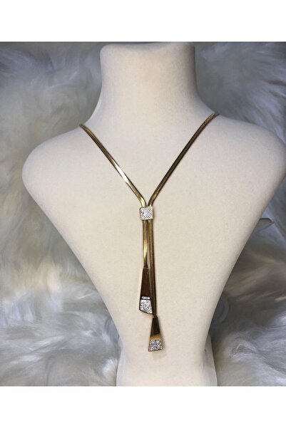 Feride İtalyan Zincirli Taşlı Sallantılı Çelık Kolye 316l Çelik Anti Alerjik ...