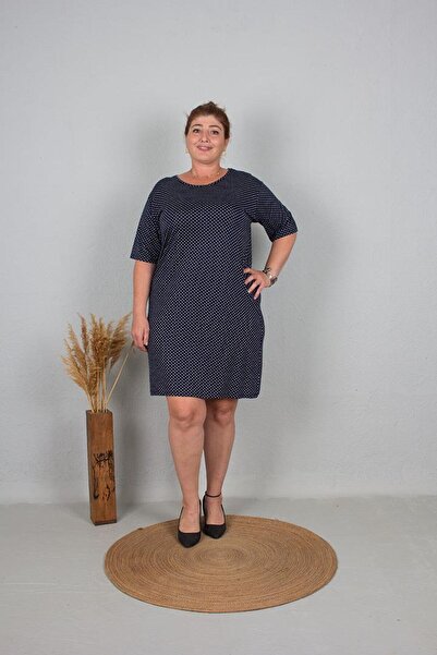 Truva XXL TruvaXxl Plus Size Black Polka Dot Dress - Elb688