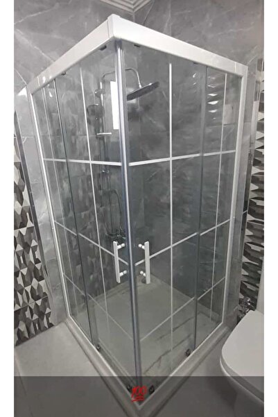 Pal Beyaz Çerçeveli Beyaz Çizgili Lüks Cam Duşakabin 80*80 H:180