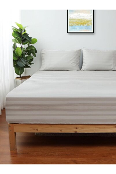 VESSİNOHOME Cotton Satin Fitted Sheet Set Striped Double White/Colored Hotel Type Luxury Padded