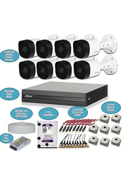 DAHUA 8 Kanal 8 Kamera Güvenlik Kamera Seti 2 Tb Hdd 250 Mt. CCTV Kablo