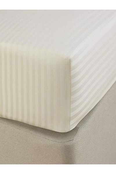 VESSİNOHOME Cotton Satin Fitted Sheet Set Striped Double White/Colored Hotel Type Luxury Padded