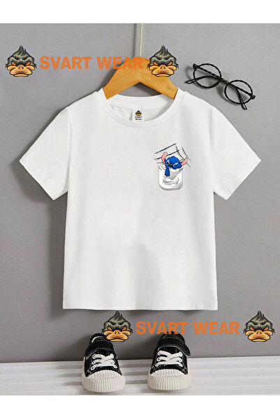 SVART WEAR تي شيرت قطني مطبوع برقبة دائرية للأطفال من ديزني ستيتش