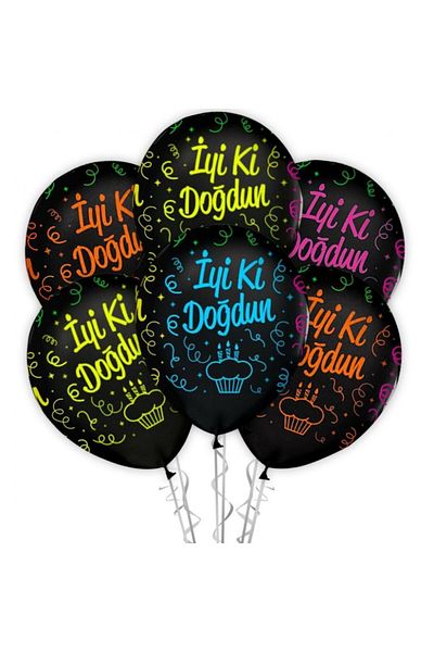 alpmodel Fluorescent Happy Birthday Printed Balloon - 10 Pieces