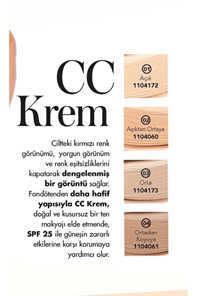 Farmasi CC Krem | 03 Medium Koyu Ton SPF 15 Nemlendirici 9 in 1 Ton Eşitleyici 50 ml