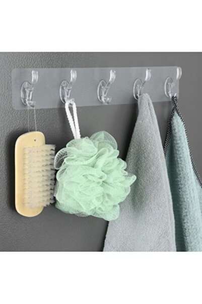 Home 5'li Kendinden Yapışkanlı Güçlü Şeffaf Duvar Banyo Kapı arkası Mutfak Dü...