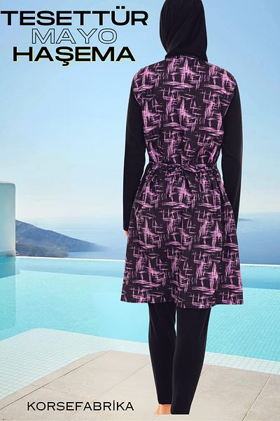 korsefabrika trend mood store Full Covered Hijab Swimsuit Set with Patterned Tights