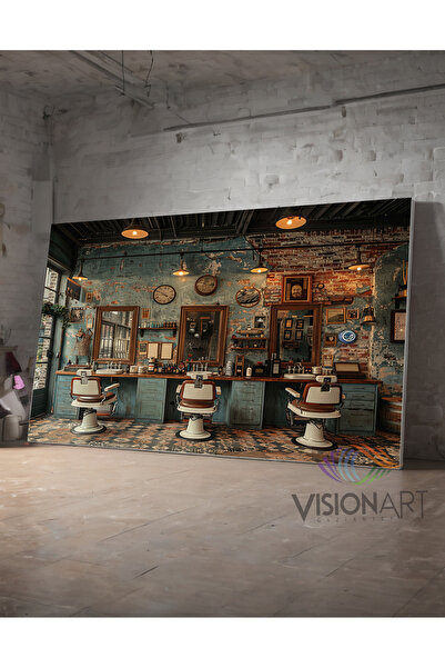 CANVASUM Berber Masası- Sandalyesi  Eskitme Tasarım Kanvas TABLO