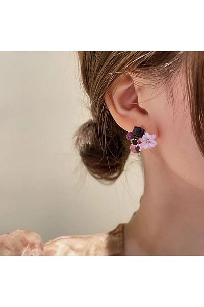 Nice For You French Design Noble Purple Flower Earrings