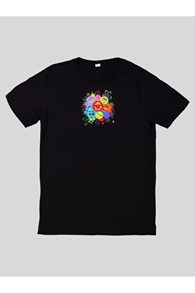 Touz Moda Unisex Μαύρο T-shirt - Αντεστραμμένο πρόσωπο και χαρακτήρες τυπωμένο