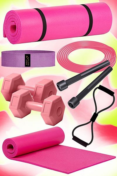 Ultio Spor Latest Quality Pilates Set Incredible Price Pilates Mat 2 Pieces Dumbbell Squat Band Jump Rope Resistance