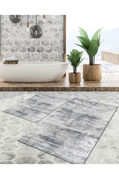 CP Rug Decorative قاعدة مضادة للانزلاق، قابلة للغسل، مقاومة للبقع، مجموعة مكونة من قطعتين، مقاس 60x10050x60، سجادة حمام، مجموعة مقعد المرحاض