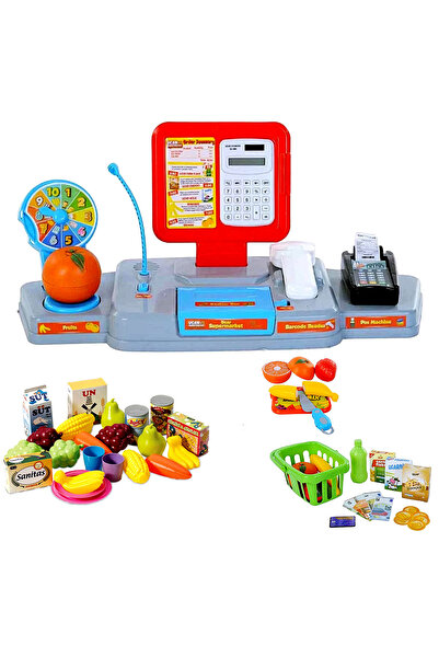 SAZE SESLİ VE İŞIKLIDIR MARKET YAZAR KASA SETİ +Fileli Meyveler 21 parçadan o...