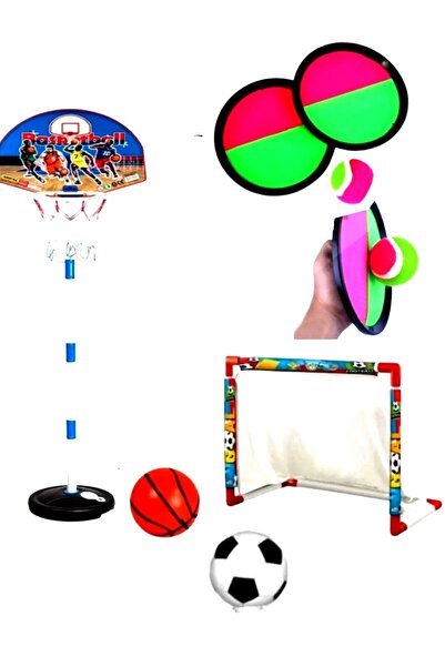 SAZE Ayaklı Basketbol Potası+ Futbol Kalesi +at Tut 3'lü Oyun Seti Oyuncak Eğ...