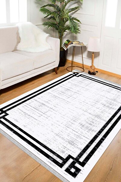 ALAADDİN CARPET Çizgili Desen Dijital Baskı Yıkanabilir Kaymaz Taban Leke Tut...