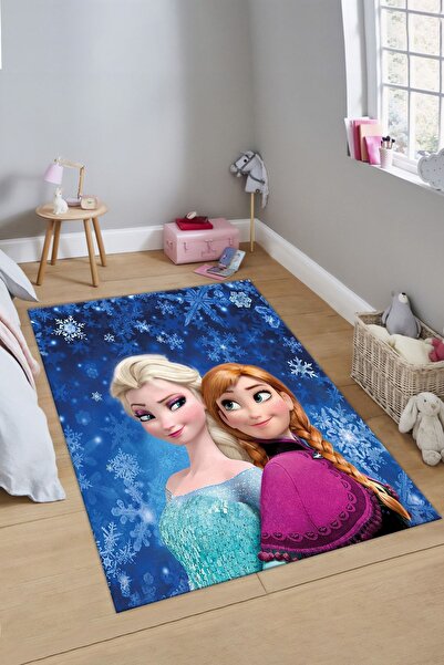 ALAADDİN CARPET Elsa Ve Anna Dijital Baskı Yıkanabilir Kaymaz Taban Leke Tutm...
