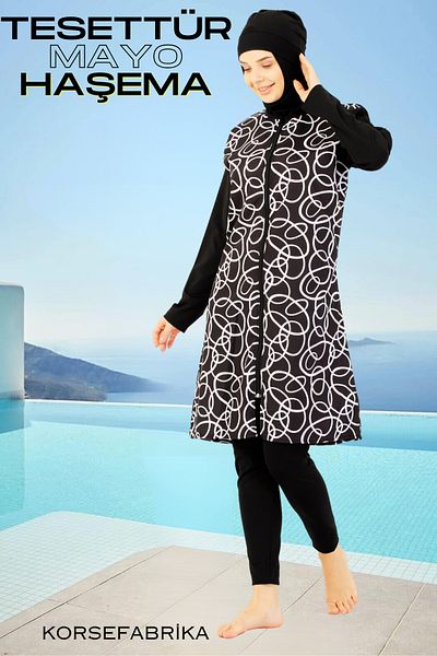 korsefabrika trend mood store Plus Size Full Covered Tights Patterned Test Swimsuit Set
