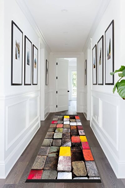 ALAADDİN CARPET Halı Yıkanabilir Kaymaz Tabanlı Kesme Dijital Baskı Yolluk Le...