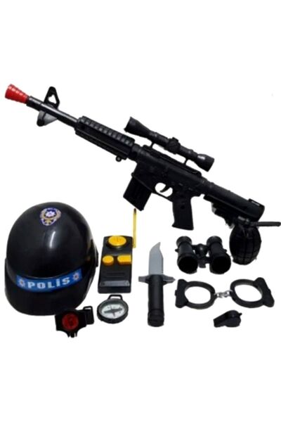 SAZE Kalite Burada 10 Parça Büyük Polis Seti Sesli M416 Tüfek Kask Tabanca Bomba Dürbün