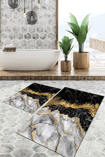 TulipDecorative Carpet Kaydırmaz Taban Yıkanabilir Leke Tutmaz 2 Li Set60x100...