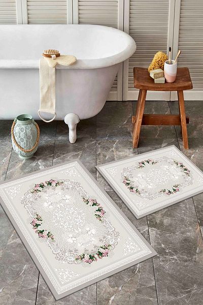 ALAADDİN CARPET Set de 2 lavabile antiderapante 60x100 50x60 Covor de baie Covor de baie Set scaun de toaleta