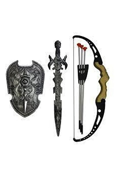 SAZE Kalite Burada Kılıç Kalkan Ok Yay Seti Kalkan+ok Yay+3 Adet Ok+kılıc Erkek Cocuk Oyuncak Oyun