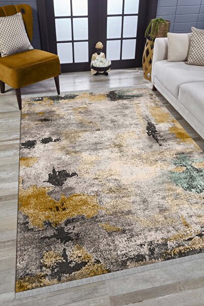 ALAADDİN CARPET Eskitme Desen Dijital Baskı Yıkanabilir Kaymaz Taban Leke Tut...