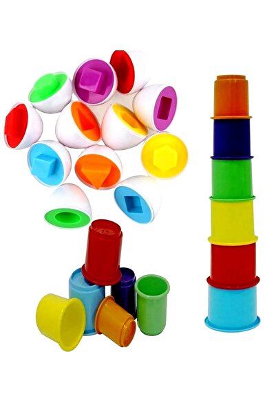 SAZE 6 LI YUMURTA EŞLEŞTİRME 6Lİ SİLİNDİR KULE DİZME EGİTİCİ OYUN SETİ 2 Lİ SET OYUN OYUNCAK
