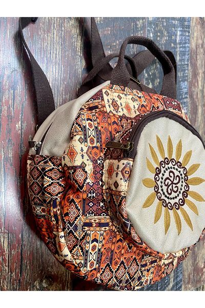 Street Bag Fargin Bohemian Embroidered Round Backpack - Waterproof, for Daily Travel
