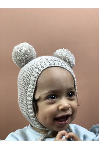DERY BABY Unisex Pompom Baby Knitted Bonnet Beanie-stone