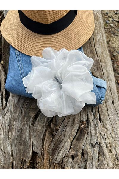 Melays Țesătură pentru scrunchie albă - Dimensiune mare, organizată, cataramă tip covrigi (1 bucată)