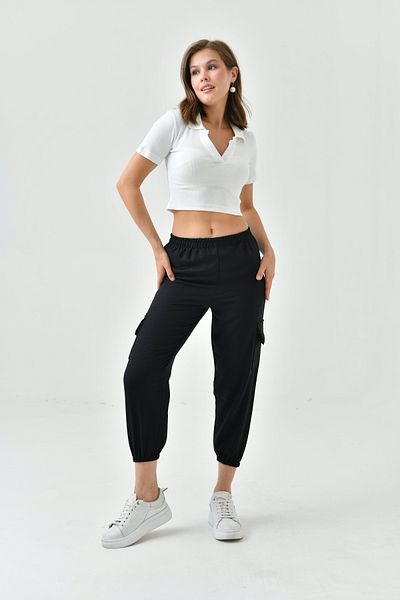 ubmbutik Pantaloni de damă Ayrobin - picior elastic și buzunar cargo