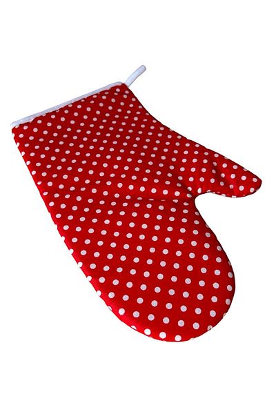 CDE Red Polka Dot Durable Fireproof Oven Gloves - SINGLE