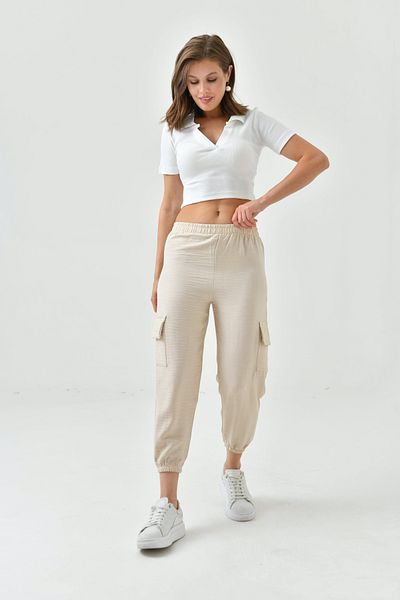 ubmbutik Pantaloni de damă Ayrobin - picior elastic și buzunar cargo