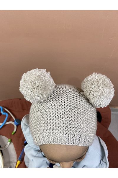 DERY BABY Unisex Pompom Baby Knitted Bonnet Beanie-stone